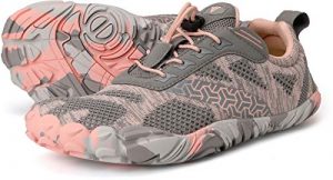 Joomra Minimalist Trail Running Tennis Shoes Walking Size 9-9.5 Women Wide Camping Athletic Hiking Trekking Toes Gym Workout Sneakers Lightweight Footwear Grey Pink 40