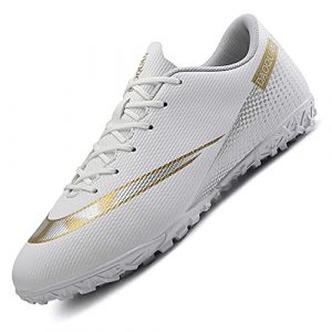 HaloTeam Men's Soccer Shoes Cleats Professional High-Top Breathable Athletic Football Boots for Outdoor Indoor TF/AG,R2050 White,10 US