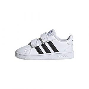 adidas unisex child Grand Court Sneaker, White/Black/White/White, 10 Toddler US