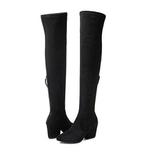 Women Boots Winter Over Knee Long Boots Fashion Boots Heels Autumn Quality Suede Comfort Square Heels US Size (Black 3