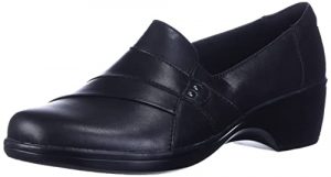 Clarks Women's May Marigold Slip-On Loafer, Black Leather, 8.5 W US