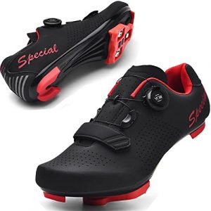 Mens Road Cycling Riding Shoes Indoor Bike Shoes Compatible Cleat SPD Shoes Outdoor with Delta Cleats Black/Red