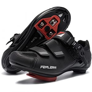 FENLERN Men's Cycling Shoes Compatible with Peloton Road Bike Shoes Indoor Riding Excerise Ratchet Buckle Outdoor Included Cleats (10, Black)