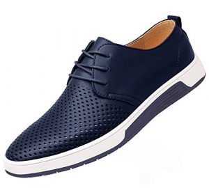 Santimon Men's Casual Oxford Shoes Breathable Leather Flat Fashion Sneakers Sandals Blue 13 US