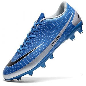 HaloTeam Men's Soccer Shoes Firm Ground Soccer Cleats Adults Athletic Outdoor/Indoor Professional Futsal Football Training Sneakers Blue