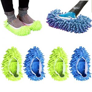 Mop Slipper Shoes, Dusting Slippers, 2 Pairs (4 Pieces), Multi-Function Dust Duster Mop Slippers Shoes Cover, Soft Washable Reusable Microfiber Foot Socks Floor Cleaning Tools Shoe Cover