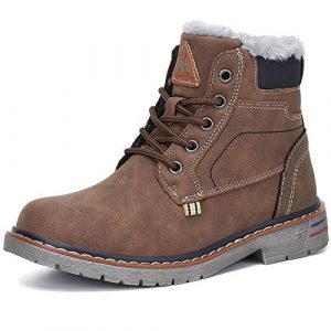 Kids Winter Hiking Boots Water Resistant Warm Inside Boys Girls Snow Boot Cold Weather Non Slip Outdoor Warm Shoes Brown 2.5 Little Kid